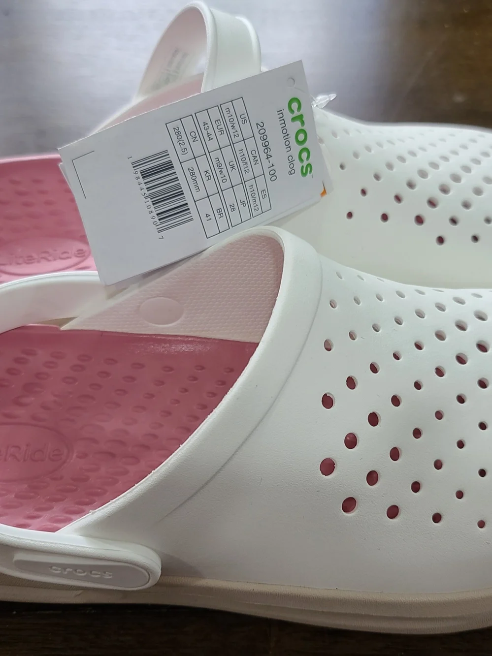 Crocs LiteRide Inmotion Clog Sandals White/Pink Slip On Men's 10 Women's 12